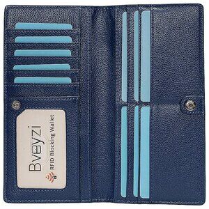 Ultra Slim Thin Leather RFID Blocking Credit Card Navy Blue